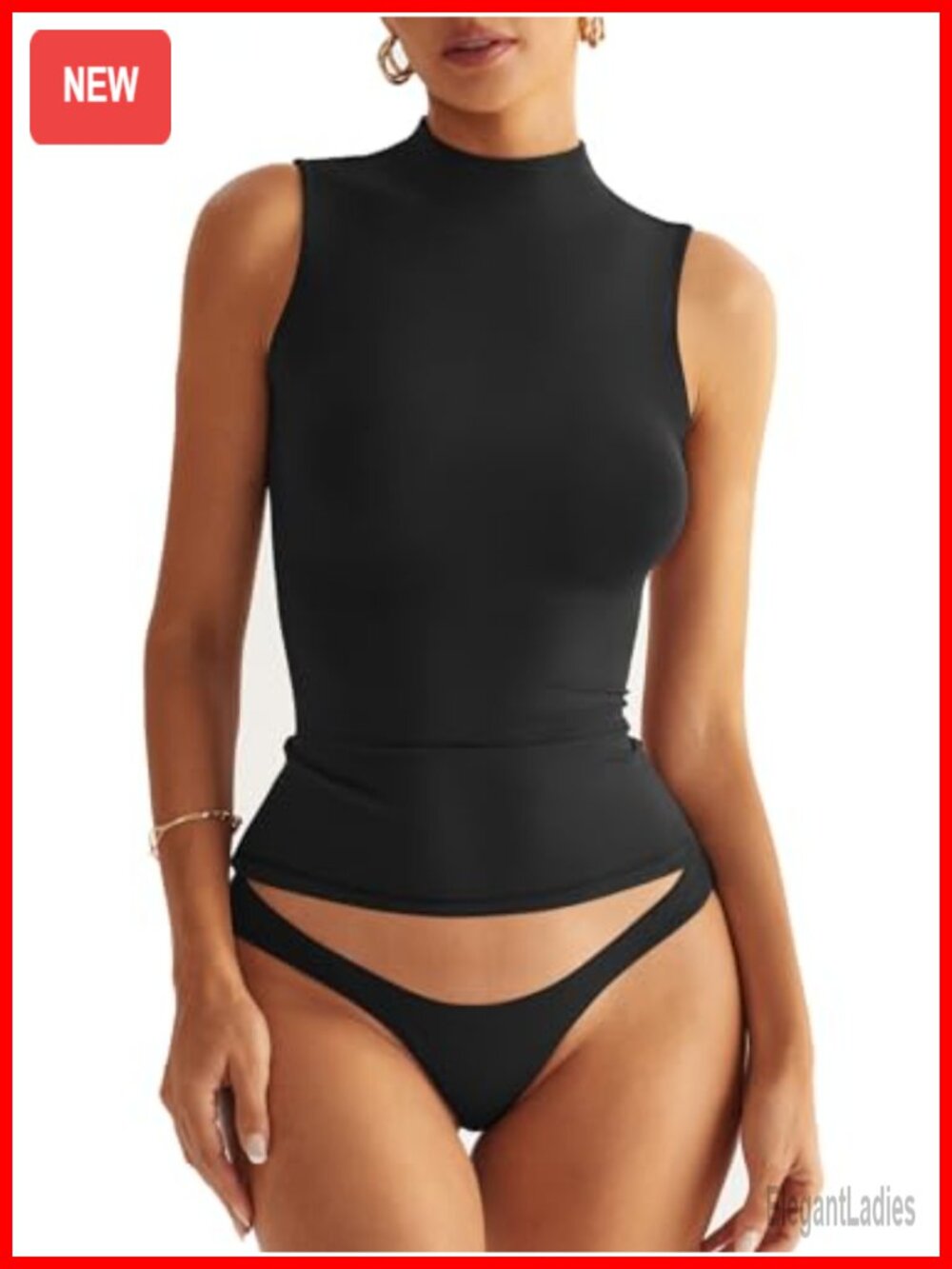 Womens Double Lined Sleeveless Mock Turtle Neck Fitted Tank Top